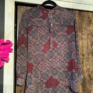 Ro & De Burgundy Print Blouse XS